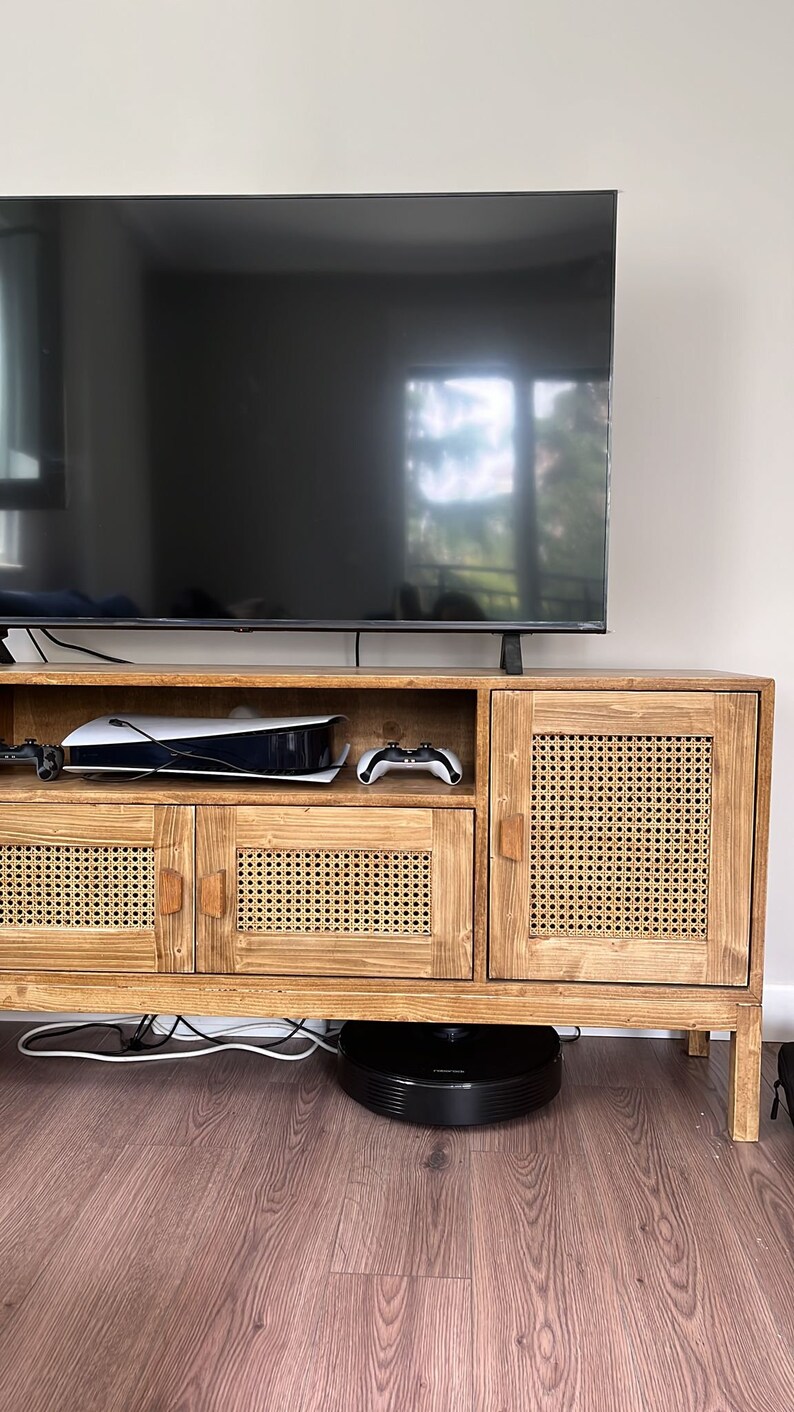 Wicker Rustic TV Console Wood TV Stand for Living Room - Etsy
