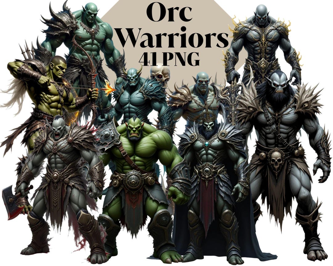Epic Orc Warrior Clipart Set|dark Fantasy Orc Fighter|41 Printable PNG ...