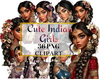 Indian Bride Clipart Set | Ethnic Beauty |36 PNG  Printable Art | Digital Download