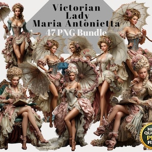 Victorian Lady Clipart Bundle | Rococo Fashion 47PNG Artworks (Digital Download)