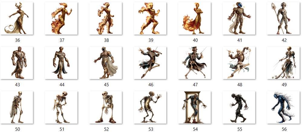 Dark Fantasy Creatures Clipart Bundle | 56 PNG Undead Skeletons ...