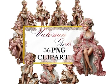 Luxury Rococo Fashion Clipart Set | Marie Antoinette Style | 36  printable PNG artworks | Digital download