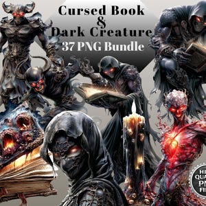 Cursed Book & Dark Creature Clipart I 37 png griezelige ondode kunstwerken (digitale download)