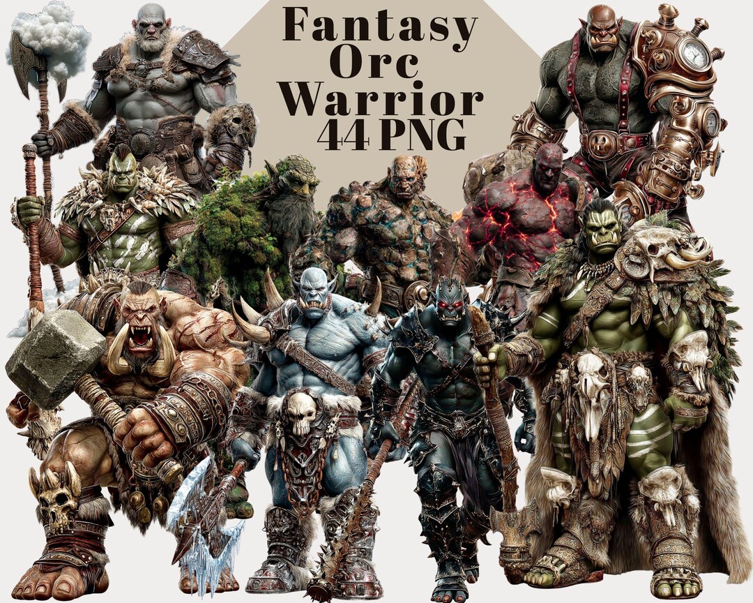 Orc Warrior Clipart Bundle |fantasy Barbarian Orc Fighter|44 Printable ...