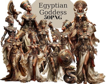 Egyptian Fantasy Goddesses Clipart Set | 50 Printable PNG Artworks | Digital Download