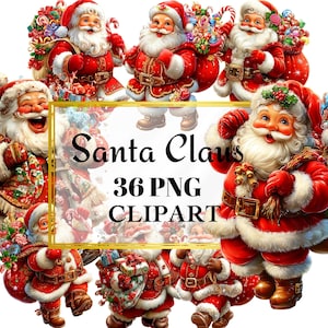Cute Santa Claus Clipart Set: 36PNG Artworks (Digital Download)