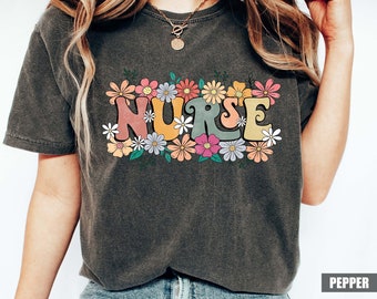 Comfort Colors Floral Nurse Shirt: Retro Wildflowers RN Outfit