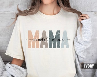 Custom Mama Comfort Colors® T-shirt, Personalized Mom Shirt With Kids Names, Customized Mom Life Outfit, Retro Mama Tee, Mothers Day Gift