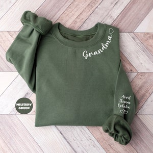 Custom Grandma Sweatshirt: Grandkids Names on Sleeve, Personalized Grammy Gift