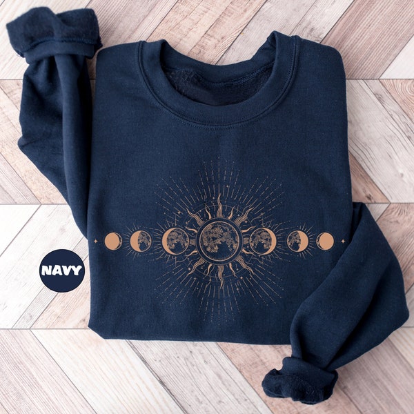 Celestial Sweatshirt, Moon Phase Hoodie, Boho Mystical Moon And Sun Hoodie, Boho Moon Astronomy Outfit, Spiritual Moon Women Clothing Gifts