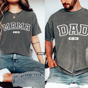 Custom Comfort Colors® Mama and Dad Shirts, New Dad Shirt, Gift for New Mom, Pregnancy Announcement Shirt, Gift For Mom and Dad, Mothers Day