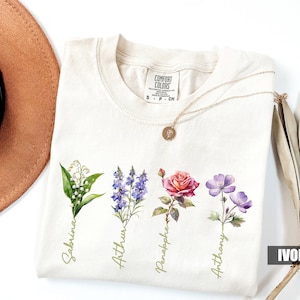 Custom Birth Flower Comfort Colors Shirt: Personalized Birthday Gift