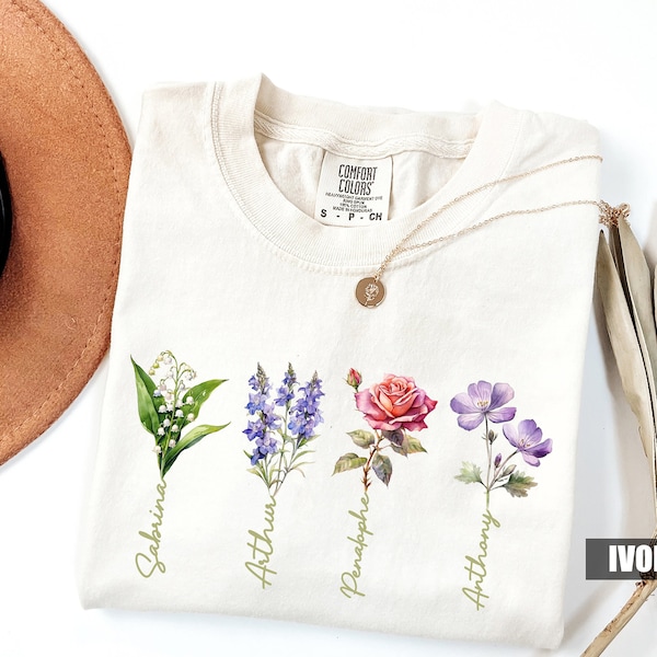 Custom Birth Flower Comfort Colors Shirt: Personalized Birthday Gift