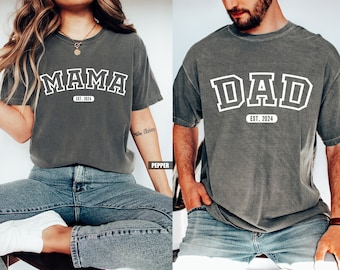 Custom Comfort Colors Mama and Dad Shirts: New Parent Gift