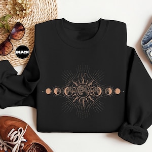 Celestial Sweatshirt: Boho Moon Phase, Mystical Sun Hoodie image 2