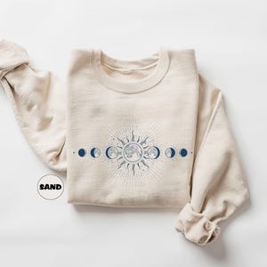 Celestial Sweatshirt: Boho Moon Phase, Mystical Sun Hoodie image 4