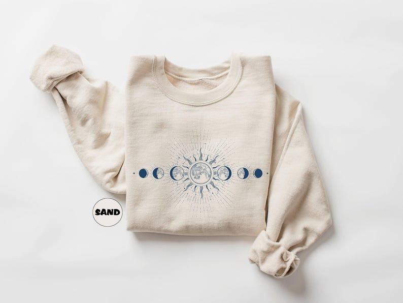 Celestial Sweatshirt: Boho Moon Phase, Mystical Sun Hoodie image 4
