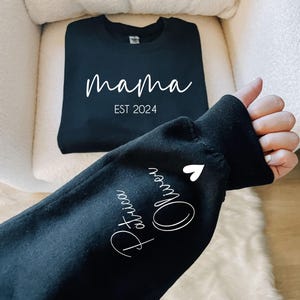 Personalized Mama Sweatshirt: Kids Names on Sleeve, Custom Mom Outfit