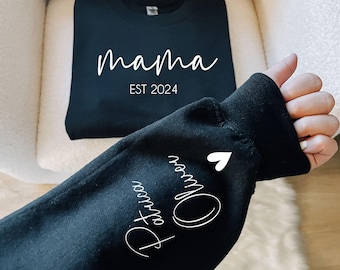 Personalized Mama Sweatshirt: Kids Names on Sleeve, Custom Mom Outfit