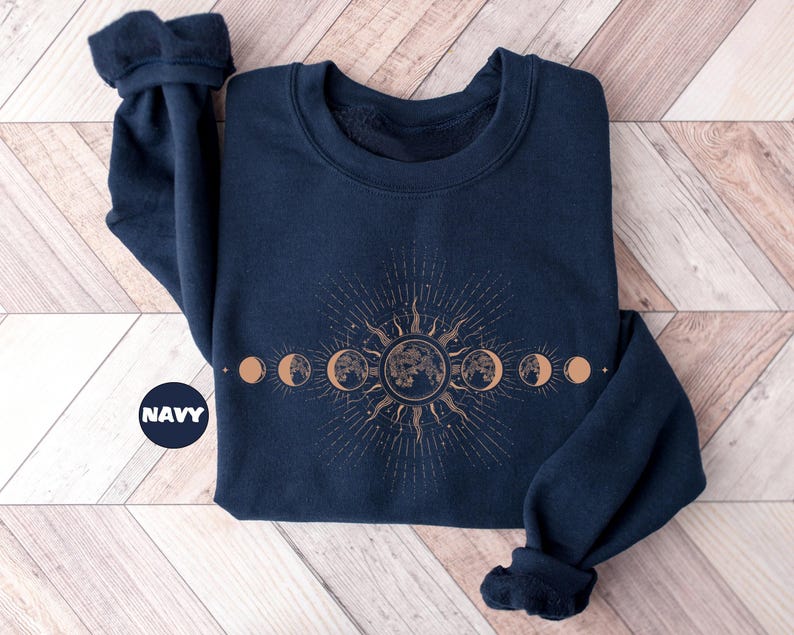 Celestial Sweatshirt: Boho Moon Phase, Mystical Sun Hoodie image 1