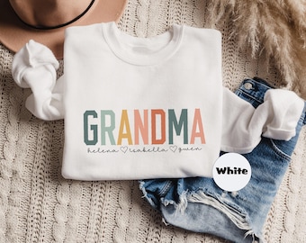 Sweat-shirt grand-mère personnalisé : prénoms de petits-enfants, cadeau de grand-mère personnalisé