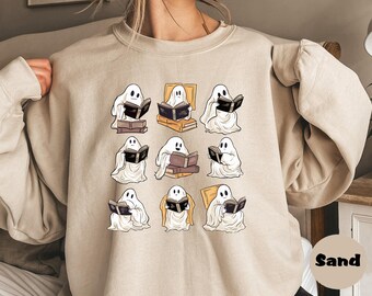 Halloween Ghost Reading Sweatshirt: Spooky Bookish Fall Tee