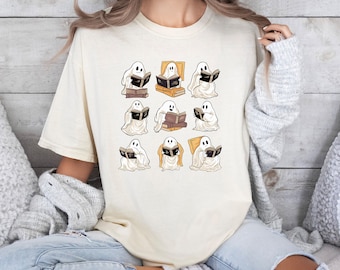 Comfort Colors Ghost Reading Books Shirt: Halloween Librarian Tee