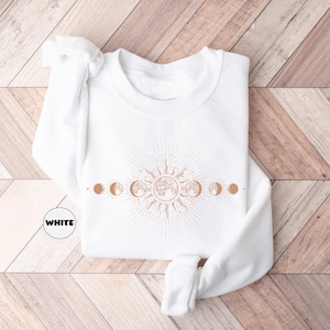 Celestial Sweatshirt: Boho Moon Phase, Mystical Sun Hoodie image 3