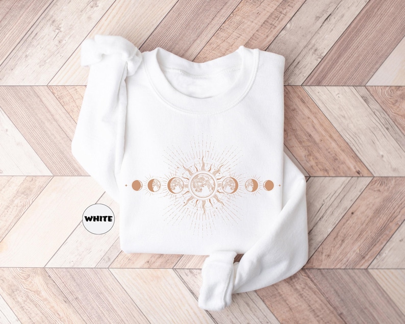 Celestial Sweatshirt: Boho Moon Phase, Mystical Sun Hoodie image 3