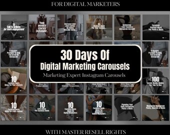 30 Days of Digital Marketing Carousels | Digital Marketing Posts | Done-For-You Instagram Posts | Master Resell Rights | MRR | PLR | DFY