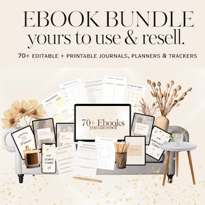 70+ wiederverkaufbare Ebooks Planer, Journals & Tracker | pasives Einkommens-Bundle mit Master Wiederverkaufsrechten + Eigenmarkenrechten | MRR PLR DFY