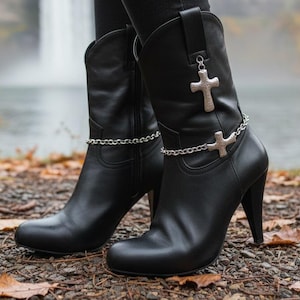 Pulseras de plata con cadena de cruz para botas, tobilleras estilo western, hechas a mano en EE. UU. BC249