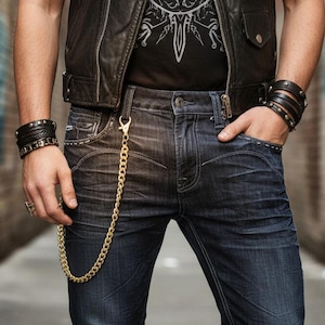 Złoty metalowy łańcuszek do portfela: Gruby łańcuch do jeansów motocyklowych (33")