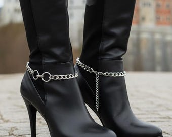Braccialetto con catena in metallo argentato da donna, cavigliera con 2 anelli, ciondolo, gioielli occidentali SET BC129