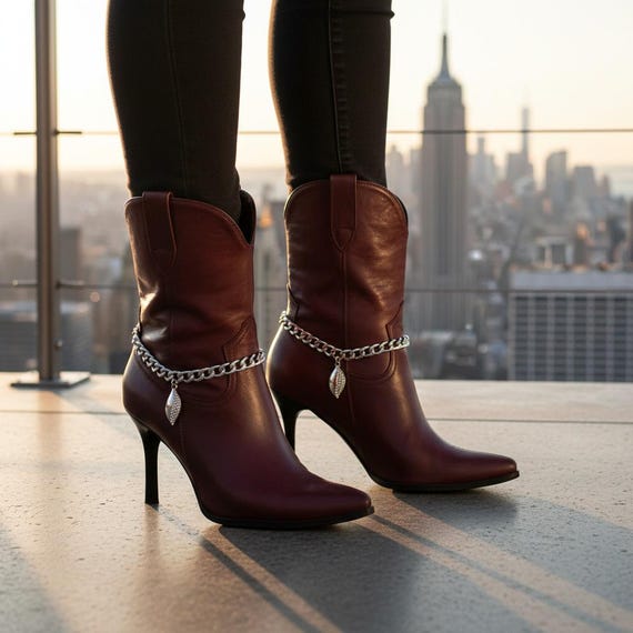 Women silver boot chain bracelets bling bean leaf charm pair handmade in USA  BC303