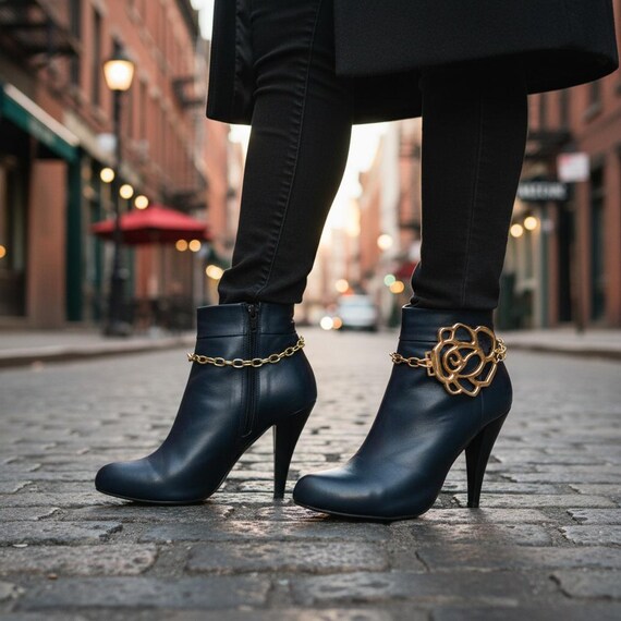 Women 2PCS Gold Boot Chain Bracelet: Western Rose Flower Anklet, USA Handmade   BC235