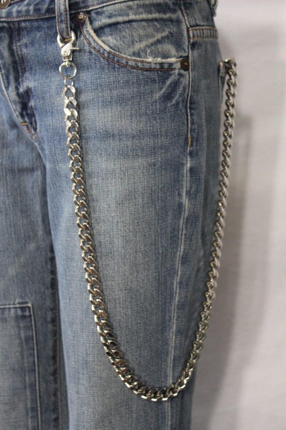 Heavy-duty Silver Wallet Chain: Chunky Biker Jeans Chain - 32