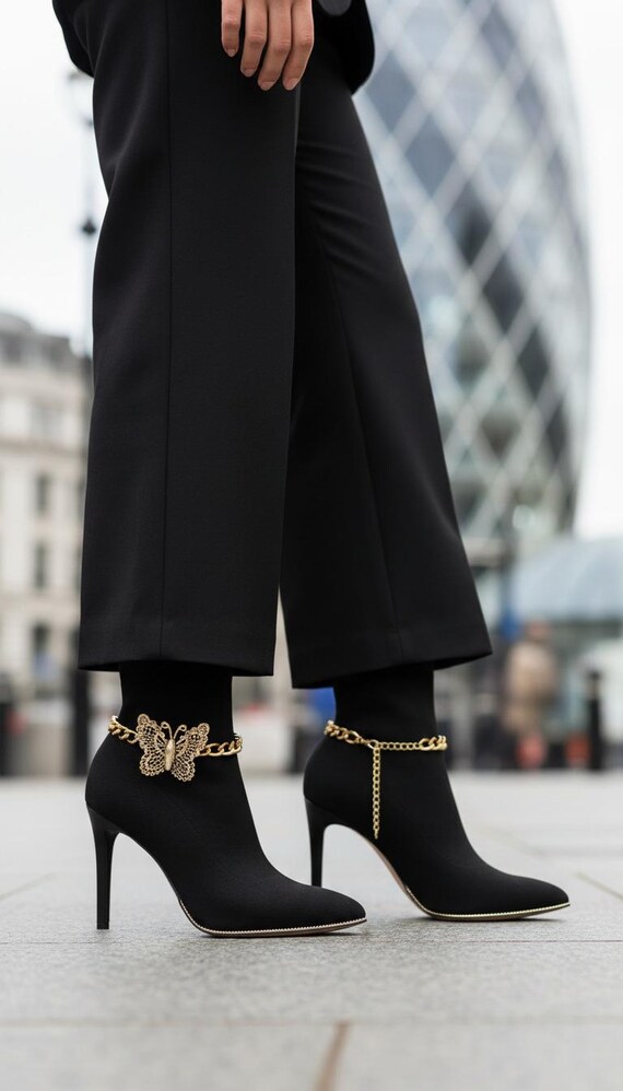 Gold Butterfly Boot Chain Bracelets Pair, Women’s Boot Jewelry, 2PCS Set  BC120