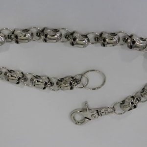 Nuevo fuerte hombres mujeres Color plata Metal Biker cartera cadena llavero cierre titular Jeans Loop esqueleto calavera encanto elige tu talla