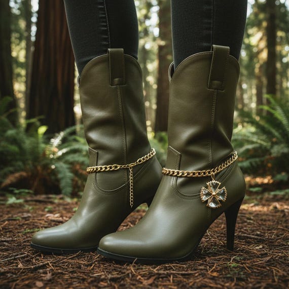 Women gold boot chain anklets with bling flower charm (2pcs) handmade in USA, BC202