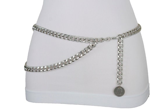 Silver Metal Chain Belt: Women's Hip Hop Quarter Coin Charm