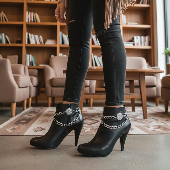 Turquoise Coin Boot Chains: Silver Western Ankle Bracelet Set