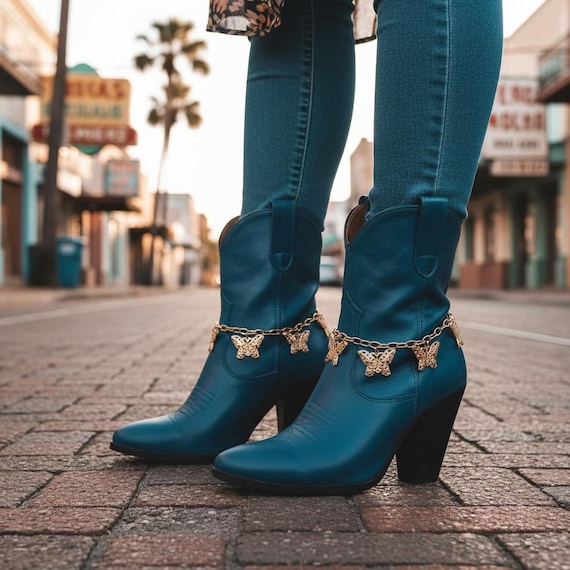 Gold Metal Butterfly Dangle Boot Chain Bracelets Pair, Women’s Shoe Anklet , 2PCS Set  BC273