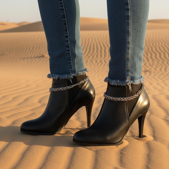 Two-Tone Gold And Silver Boot Chain Bracelet Set, 2PCS, Mixed Metal Shoe Jewelry BC161