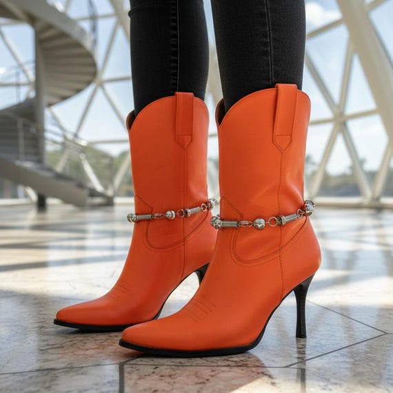 Women silver boot chain bracelets pair, hardware screw and ball charms BC271