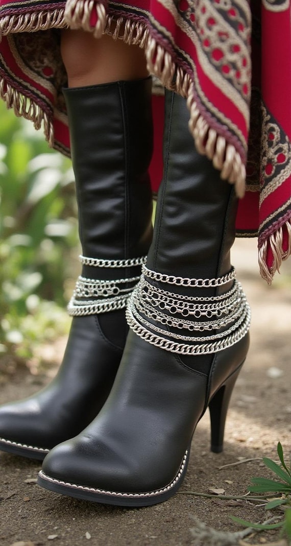 Silver Metal Boot Chains: Western Cowgirl Jewelry, Handmade USA  2PCS