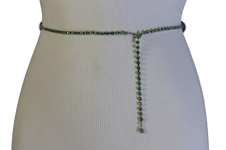 Grüner Rhinestone-Silberketten-Gürtel: Verstellbarer Bling-Taillengürtel Bild 10