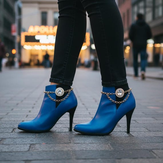 Gold Metal Boot Chain Wave Bracelets Pair, Bling Bead Charm Boot Jewelry 2PCS BC234