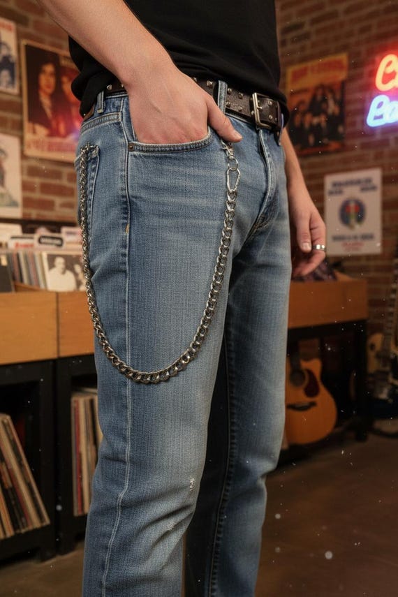 Heavy-Duty Silver Wallet Chain: Chunky Biker Jeans Chain - 32"