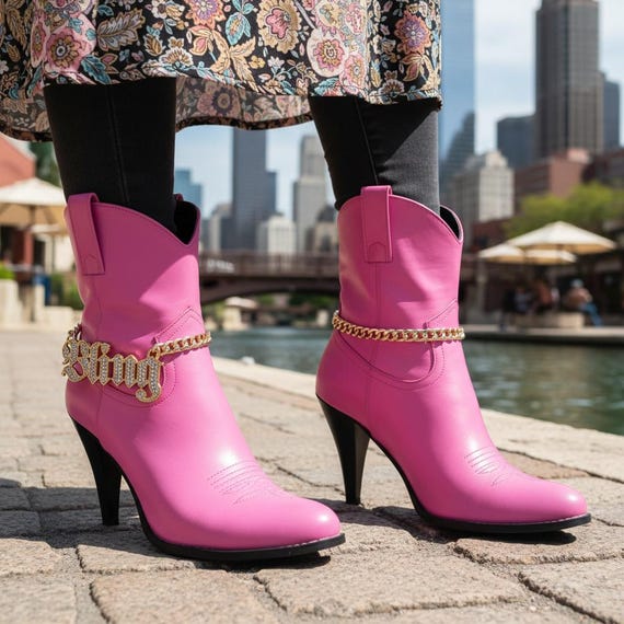 Gold boot chain bracelets pair, BLING charm shoe anklet handmade in USA, BC219